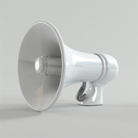 Megaphone on white background. 3D rendering. Front view.の素材