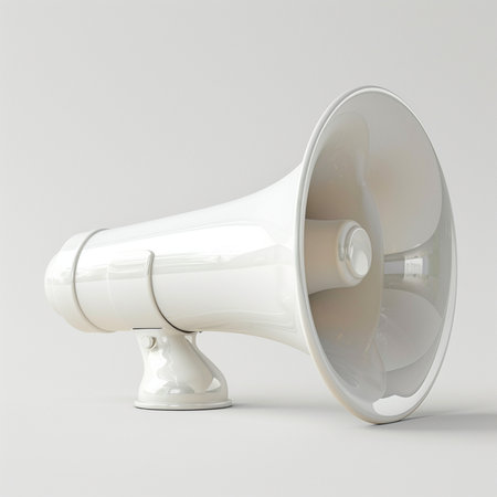 White megaphone on a gray background. 3d rendering.の素材