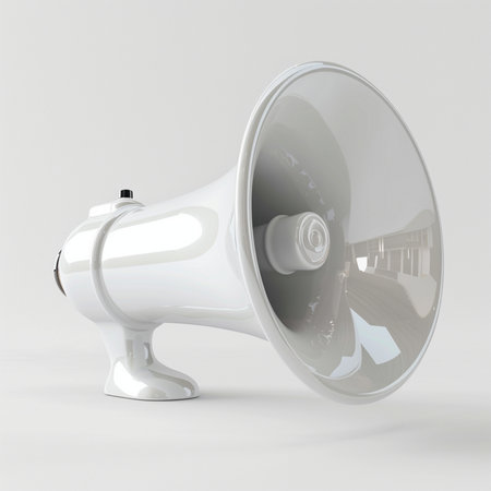 Megaphone on white background. 3D rendering. Side view.の素材