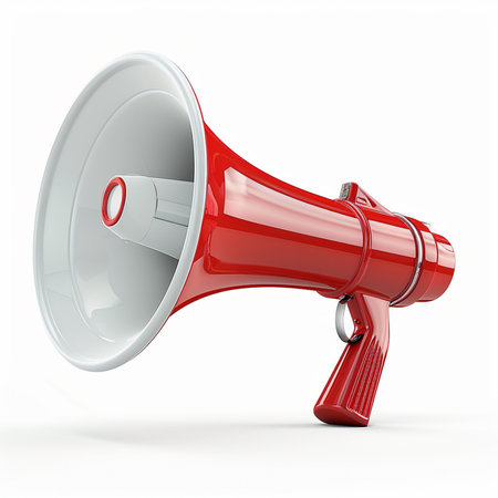 Megaphone isolated on white background. 3d render. Communication concept.の素材