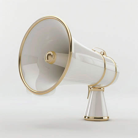 3d rendering of a megaphone on a white background.の素材