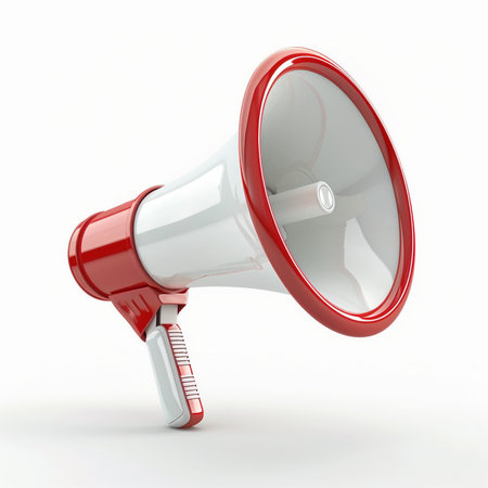 Megaphone isolated on white background. 3d render. Image with clipping pathの素材