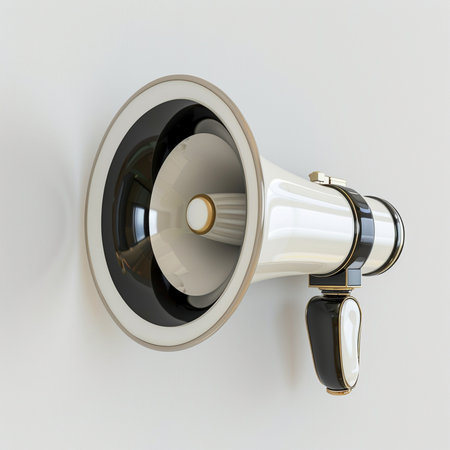 Megaphone on the wall. 3d render. Image with clipping pathの素材