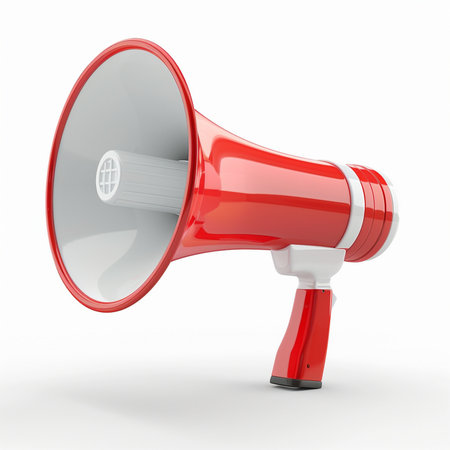Megaphone on a white background. 3d rendering. Image with clipping pathの素材
