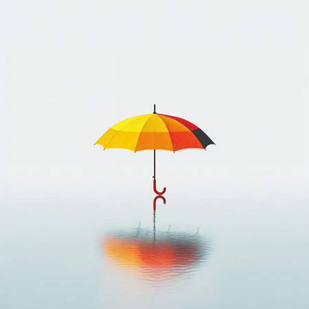 Umbrella in the water with reflection on the surface. Vector illustration.の素材