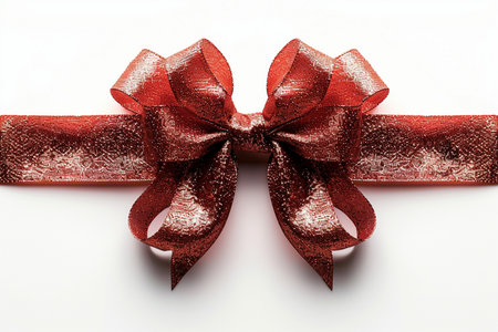Red bow on a white background with space for text, close upの素材