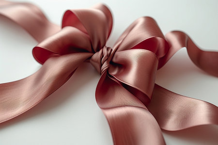 close up of a red ribbon bow on white background with copy spaceの素材
