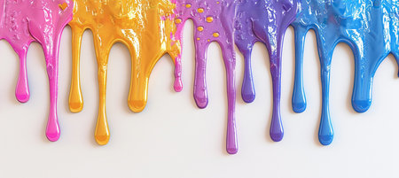 Colorful paint dripping on a white background. 3D Renderingの素材