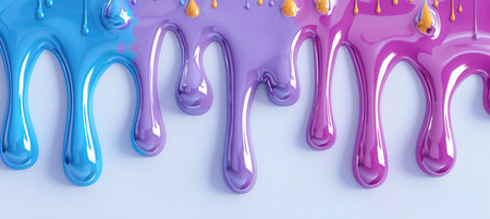 Purple and blue dripping paint on white background. 3d renderingの素材