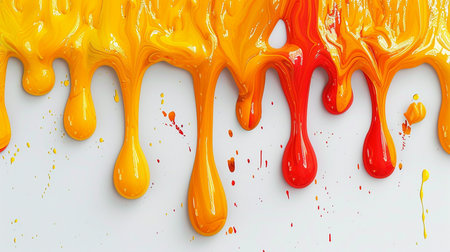 Colorful paint dripping on white background. Top view. 3d renderingの素材