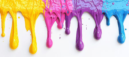 Colorful paint dripping isolated on white background. Colorful paint drippingの素材