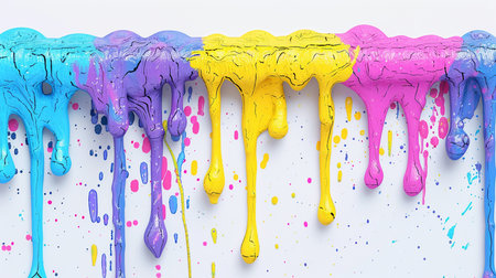 Colorful paint dripping isolated on white background. 3d rendering.の素材