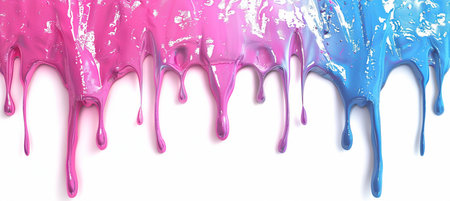 pink and blue paint dripping on white background. 3d renderingの素材