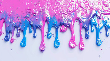 pink and blue nail polish dripping on white background with copy spaceの素材