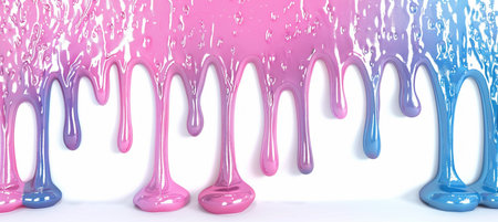 3d render of blue and pink paint dripping on white background.の素材