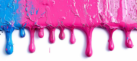 pink and blue paint dripping isolated on white background. close upの素材