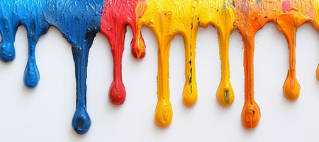 Colorful paint dripping on a white background. Close up shot.の素材