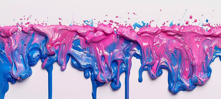 close up of blue and pink nail polish dripping on white background with copy spaceの素材