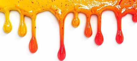close up of  a dripping orange and red paint on white backgroundの素材