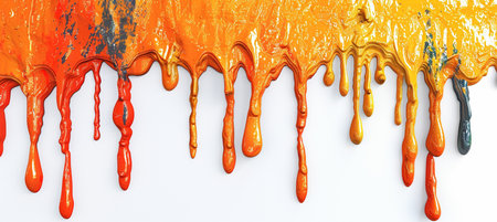 3d rendering of orange paint dripping on white background with copy spaceの素材