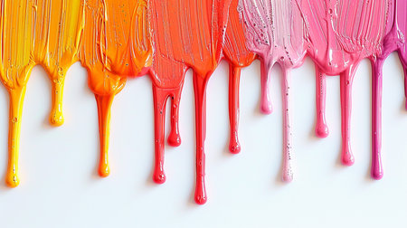 Colorful nail polish dripping on white background, close-up.の素材
