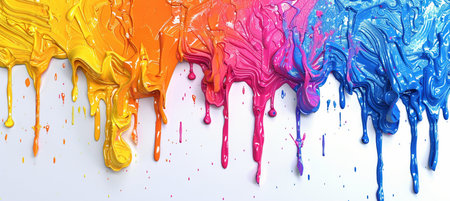 Colorful paint splashes on a white background. 3d renderingの素材