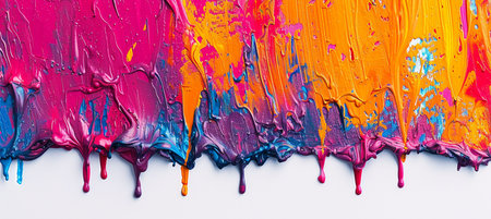 Paint strokes of different colors on a white background close-upの素材