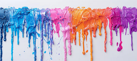Colorful paint splashes on white background. Top view, flat layの素材