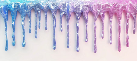 3D Illustration of a background of blue and pink dripping paintの素材