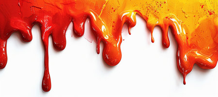 Red and orange paint dripping on a white background. 3d renderingの素材
