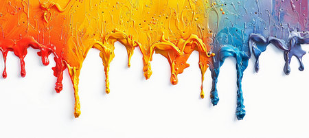 Colorful paint dripping isolated on white background. Clipping path included.の素材