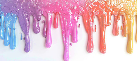Colorful dripping paint on a white background. 3d rendering.の素材