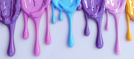 Purple, blue and pink paint dripping on white background. 3d renderingの素材