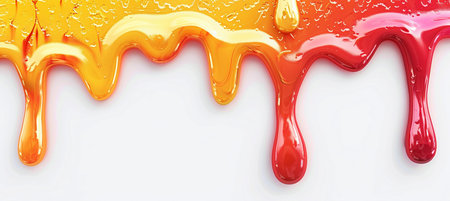 Honey dripping on a white background. 3d rendering, top view.の素材