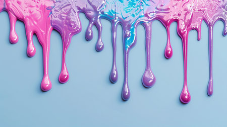 pink and blue paint dripping on a blue background with copy spaceの素材