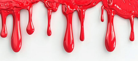 Red paint dripping on a white background. 3d rendering, 3d illustration.の素材