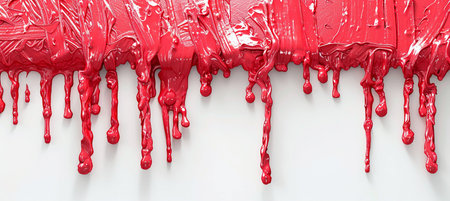 Red paint dripping isolated on white background. 3d render illustration.の素材