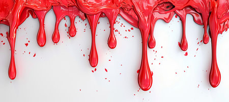 Red paint dripping on a white background. 3d rendering, 3d illustration.の素材