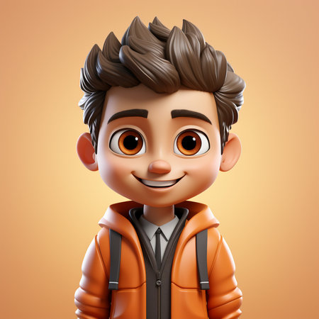 3D illustration of a boy in a jacket with a funny expressionの素材