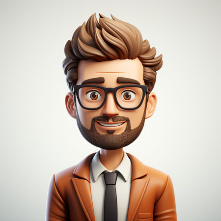 Portrait of a handsome young man with beard and glasses. 3d renderingの素材