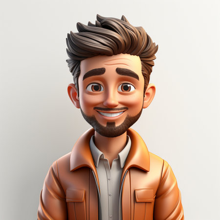 Young man with brown leather jacket - 3D Rendered Illustrationの素材