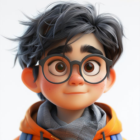 Funny boy with glasses and black hair. 3d rendering.の素材