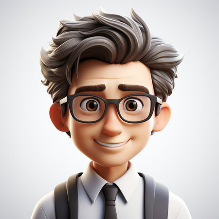 3D illustration of a hipster man with a beard and glassesの素材