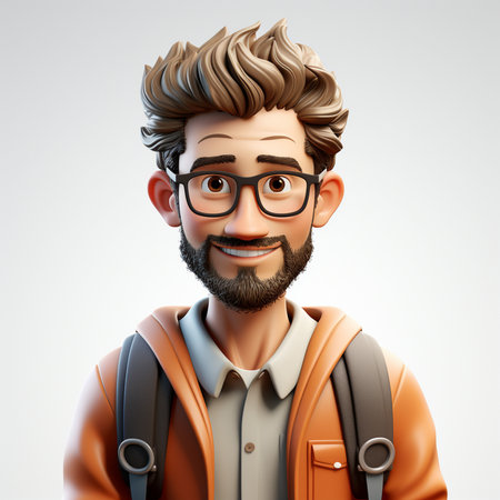 3d illustration of a cute teenager boy with a hooded sweatshirtの素材