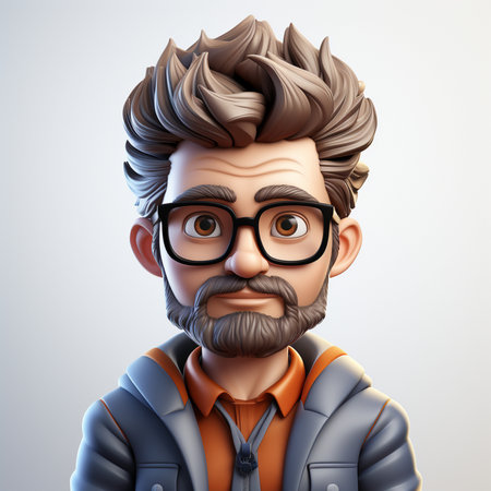 3D illustration of a hipster man with a beard and mustacheの素材