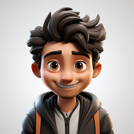 3D illustration of a young man with a smile on his faceの素材