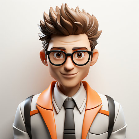 3D Illustration of a handsome young man with glasses and a backpackの素材