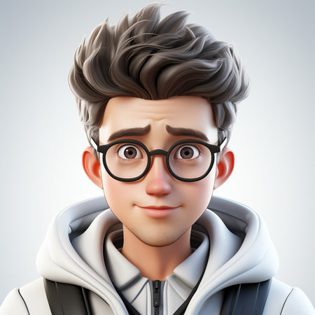 Portrait of a young man in glasses and a jacket. 3d renderingの素材