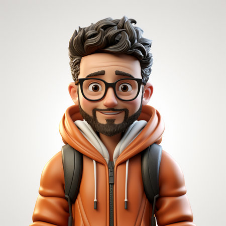 3D illustration of a hipster man with glasses and a jacketの素材