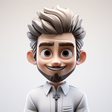 3D rendered illustration of a cartoon character in a white shirt.の素材